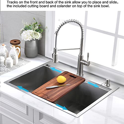 33 Inch Double Bowl Drop In Kitchen Sink Workstation - VOKIM 33 x 22 Inch Stainless Steel Top mount Kitchen Sink 16 Gauge Stainless Steel Drop In Kitchen Sink 10 Inch Deep 50/50 Double Bowl Sink