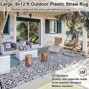 Outdoor Rugs 9x12 for Patios Clearance ,Waterproof Patio Rug, Rv Outdoor Mats, Plastic Straw Camping Rugs for Outside, Grey Lightweight Area Rug for Backyard, Deck, Picnic,Beach,Pool.. (9' x 12' Gray)