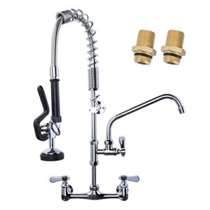 iviga commercial kitchen faucet wall mount with pre-rinse sprayer 8 inch center wall mount kitchen sink faucet with 9.6" add-on swing spout 25" height faucet with pull down spray