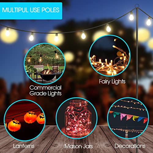 Espird Metal String Light Poles for Outdoor 2 Pack,10 Feet Outside Pole, Backyard Patio Light Poles for Parties Bistro Wedding,