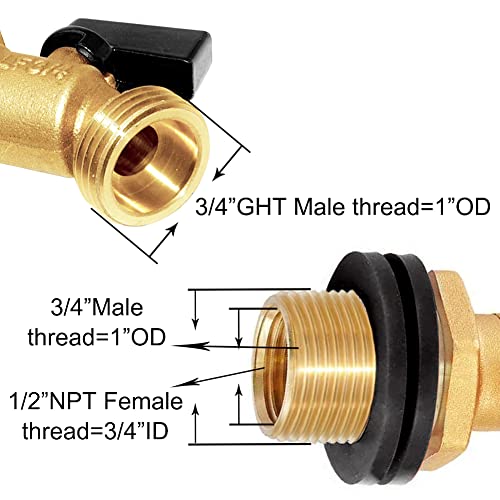 Joywayus Brass Water Container/Rain Barrel Spigot 3/4" Threaded Quarter Turn Ball Valve with Bulkhead Fitting, Suitable for Garden Hose Thread Connection