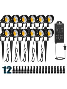 zuckeo 5w led low voltage landscape lights with timer transformer 12v 24v outdoor landscape lighting kit with connector waterproof warm white spotlights for garden pathway wall tree floor (12pack)