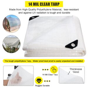 Clear Greenhouse Heavy Duty tarp 14 Mil Clear Waterproof Cover,UV Resistant Poly Tarp with Grommets 8x6ft Superior Strength,for Gardening, Farming, Nursery, Garden