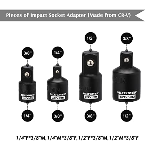 MIXPOWER 18-Piece Drive Tool Accessory Set, Includes Socket Adapters, Extensions and Universal Joints and Impact Coupler, Professional Socket Accessories Set