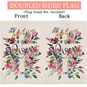 Easter Religious Cross Garden Flag 12x18 Inch Double Sided He is Risen with Flower,Small Seasonal Yard Flag for Farmhouse Holiday Outdoor Outside Decor