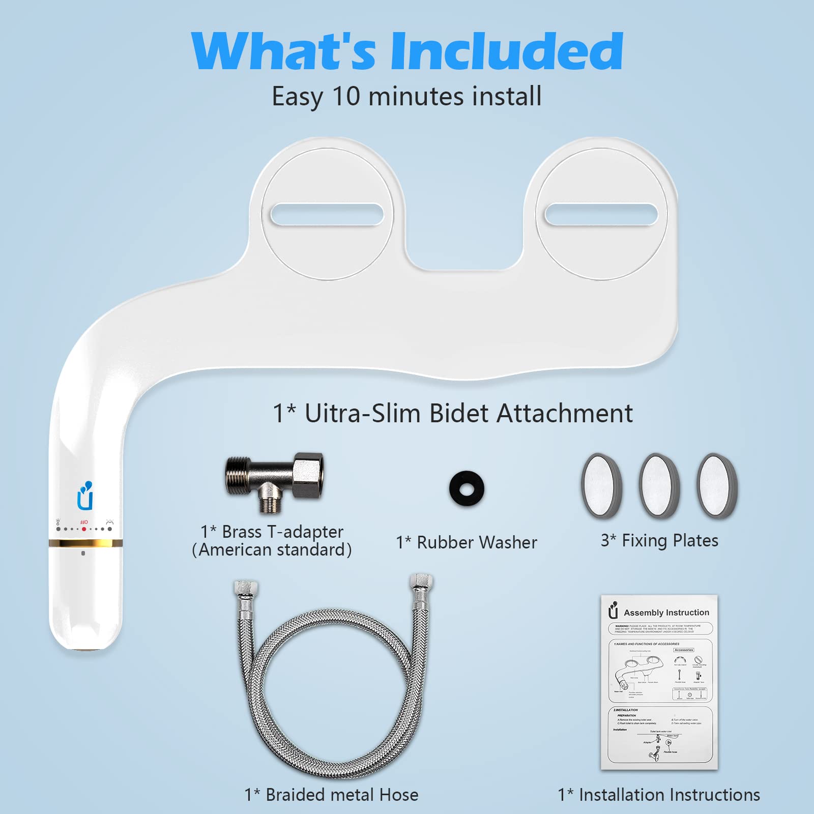 Bidet Attachment for Toilet, Bidet Attachment with Dual Nozzles, Non-Electric Dual Nozzle for Frontal & Rear Wash