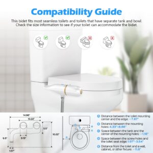 Bidet Attachment for Toilet, Bidet Attachment with Dual Nozzles, Non-Electric Dual Nozzle for Frontal & Rear Wash