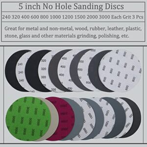 Aewio 30PCS 5 inch No Hole #240-#3000 Wet Dry Sanding Discs 240 320 400 600 800 1000 1200 1500 2000 3000 Grit Sandpaper Compatible for Random Orbital Sanders (#240-#3000 10Kind Grit Each 3PCS)