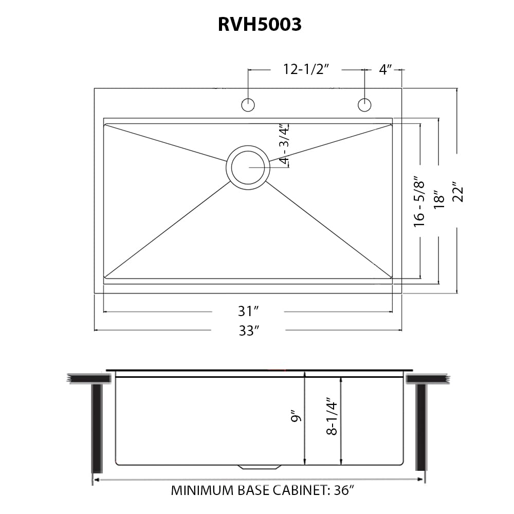 Ruvati 33 inch Gunmetal Black Stainless Steel Workstation Drop-in Topmount Kitchen Sink Single Bowl - RVH5003BL