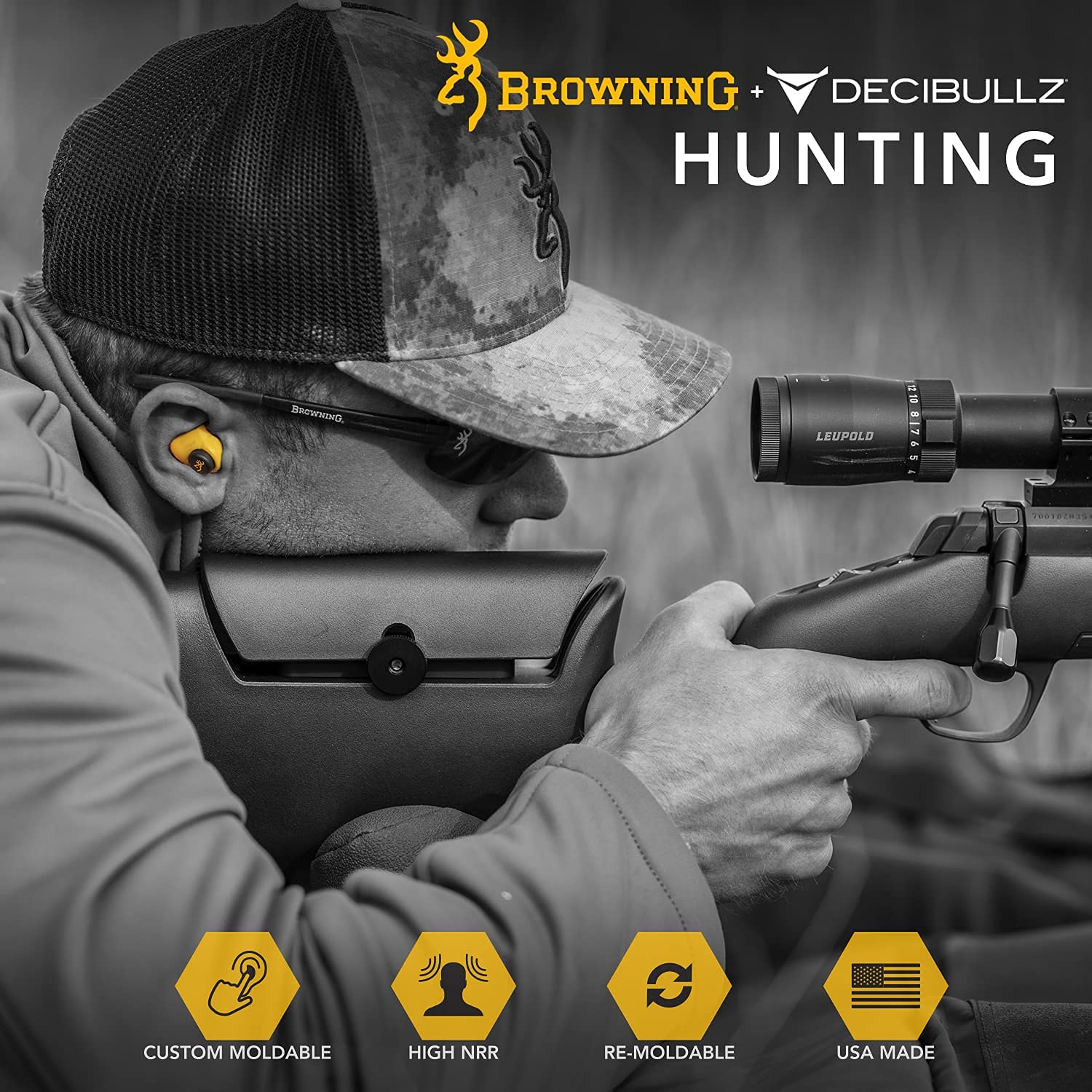 Browning Hearing Protection for Shooting by Decibullz Custom-Molded Earplugs, 31-Decibel Noise Reduction Rating (NRR), Includes Lanyard and Travel Case