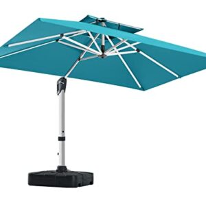 ABCCANOPY 10x13ft Patio Umbrella - Large Windproof Cantilever Umbrella with 360-degree Rotation,Outdoor Offset Rectangle Umbrella for Backyard Garden Deck Pool, Turquoise