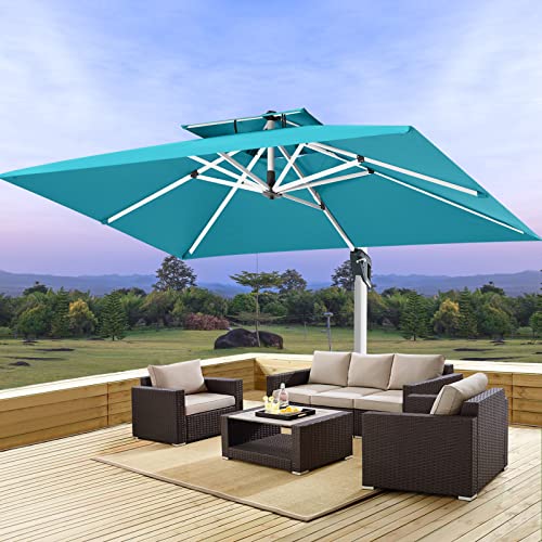 ABCCANOPY 10x13ft Patio Umbrella - Large Windproof Cantilever Umbrella with 360-degree Rotation,Outdoor Offset Rectangle Umbrella for Backyard Garden Deck Pool, Turquoise