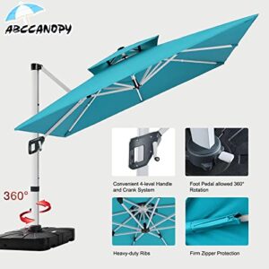 ABCCANOPY 10x13ft Patio Umbrella - Large Windproof Cantilever Umbrella with 360-degree Rotation,Outdoor Offset Rectangle Umbrella for Backyard Garden Deck Pool, Turquoise