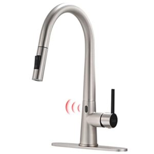 gimili touchless kitchen faucet with pull down sprayer, high arc single handle motion sensor smart activated hands-free kitchen sink faucet, brushed nickel
