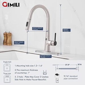 GIMILI Touchless Kitchen Faucet with Pull Down Sprayer, High Arc Single Handle Motion Sensor Smart Activated Hands-Free Kitchen Sink Faucet, Brushed Nickel