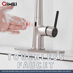 GIMILI Touchless Kitchen Faucet with Pull Down Sprayer, High Arc Single Handle Motion Sensor Smart Activated Hands-Free Kitchen Sink Faucet, Brushed Nickel