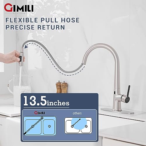 GIMILI Touchless Kitchen Faucet with Pull Down Sprayer, High Arc Single Handle Motion Sensor Smart Activated Hands-Free Kitchen Sink Faucet, Brushed Nickel