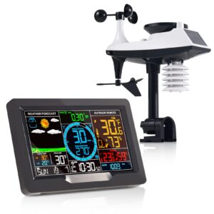 kalevol professional color display weather station with atomic clock, rain gauge, wind speed and direction