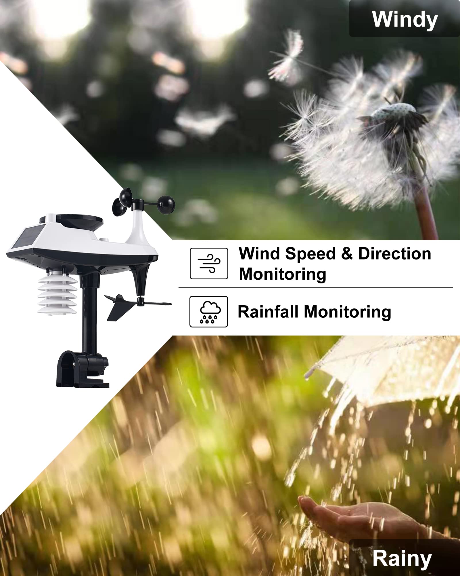 KALEVOL Professional Color Display Weather Station with Atomic Clock, Rain Gauge, Wind Speed and Direction