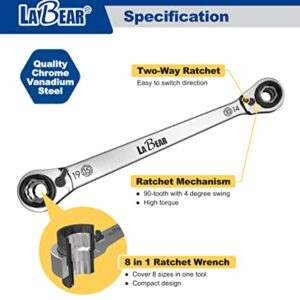 LABEAR - SAE 8 in 1 Speed wrench, 8 in 1 Double End Reversible Combination Wrench, Ratcheting Wrench, 5/16",3/8",7/16",1/2",9/16",5/8",11/16",3/4"