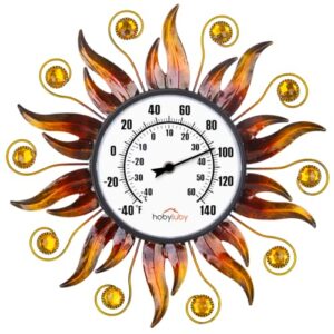 hobyluby 13'' sun outdoor thermometer, indoor outdoor thermometer no battery needed, decorative outside wall thermometer for patio, home, living room, garden greenhouse, wine cellar