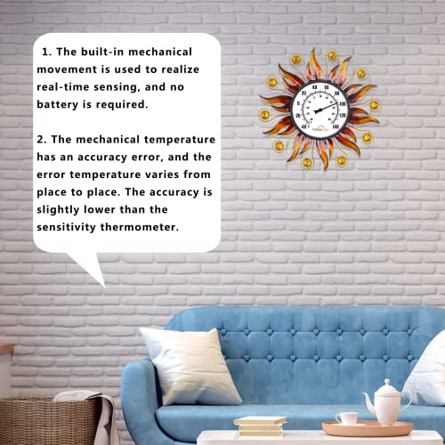 HOBYLUBY 13'' Sun Outdoor Thermometer, Indoor Outdoor Thermometer No Battery Needed, Decorative Outside Wall Thermometer for Patio, Home, Living Room, Garden Greenhouse, Wine Cellar