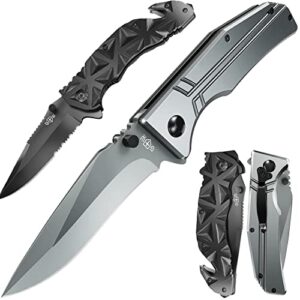 bundle of 2 items- black pocket knife - serrated sharp 3,5" blade folding knives - folding knife - good for camping indoor and outdoor activities - best gift idea