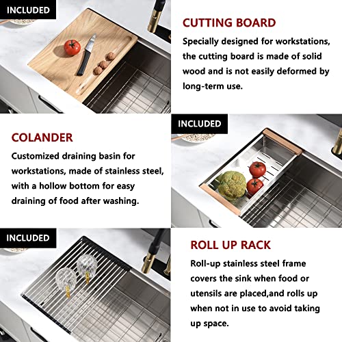 33 Inch Underomount Workstation Ledge Kitchen Sink - Abironl 33 Inch Undermount Kitchen sink 16 Gauge Ledge Workstation Stainless Steel 60/40 Double Bowl Undermount Kitchen Sink