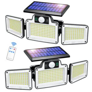 bailaba solar outdoor lights with motion sensor, 280 led solar lights outdoor waterproof with remote control, ip65 waterproof solar lights with 3 modes for outside garden (2 packs)