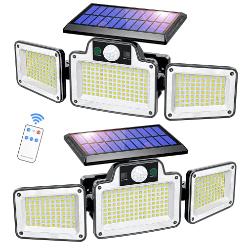 BAILABA Solar Outdoor Lights with Motion Sensor, 280 LED Solar Lights Outdoor Waterproof with Remote Control, IP65 Waterproof Solar Lights with 3 Modes for Outside Garden (2 Packs)