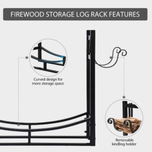 VIVOHOME 3ft Heavy Duty Indoor Outdoor Firewood Storage Log Rack with Kindling Holder with 4ft Heavy Duty Indoor Outdoor Firewood Storage Log Rack and Cover Combo Set