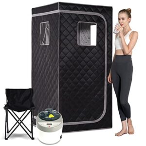smartmak full body home steam sauna set, 4l large steam pot one person portable sauna spa with time & temperature remote control, upgraded chair for detox therapy(grey border, 33.9" l*33.9" w*65.8" h)