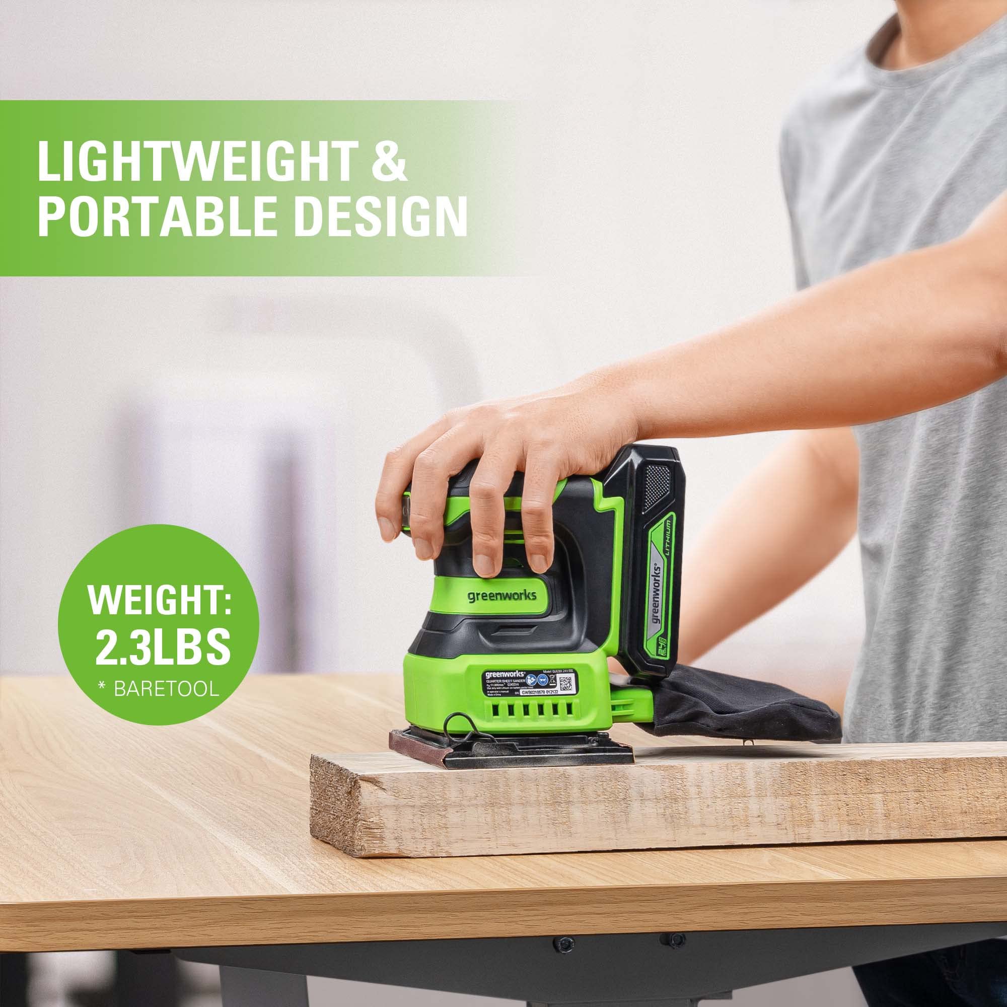 Greenworks 24V Cordless 1/4 Quarter Sheet Sander with 2Ah Battery and Charger