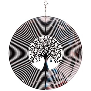 SPRING SONG Wind Spinner 3D Stainless Steel Indoor Outdoor 10" Mirrored Stainless Steel Tree of Life Decoration Crafts Ornaments Kinetic Yard Art, Hanging Wind Spinners Decor Gifts