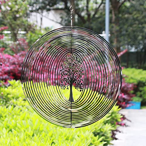 SPRING SONG Wind Spinner 3D Stainless Steel Indoor Outdoor 10" Mirrored Stainless Steel Tree of Life Decoration Crafts Ornaments Kinetic Yard Art, Hanging Wind Spinners Decor Gifts