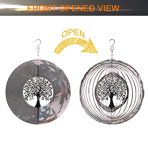 SPRING SONG Wind Spinner 3D Stainless Steel Indoor Outdoor 10" Mirrored Stainless Steel Tree of Life Decoration Crafts Ornaments Kinetic Yard Art, Hanging Wind Spinners Decor Gifts