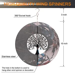 SPRING SONG Wind Spinner 3D Stainless Steel Indoor Outdoor 10" Mirrored Stainless Steel Tree of Life Decoration Crafts Ornaments Kinetic Yard Art, Hanging Wind Spinners Decor Gifts