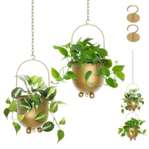 acelist boho gold metal hanging planters, set of 2 with hooks & chains - versatile wall & ceiling plant hangers for indoor/outdoor décor