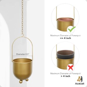 AceList Boho Gold Metal Hanging Planters, Set of 2 with Hooks & Chains - Versatile Wall & Ceiling Plant Hangers for Indoor/Outdoor Décor