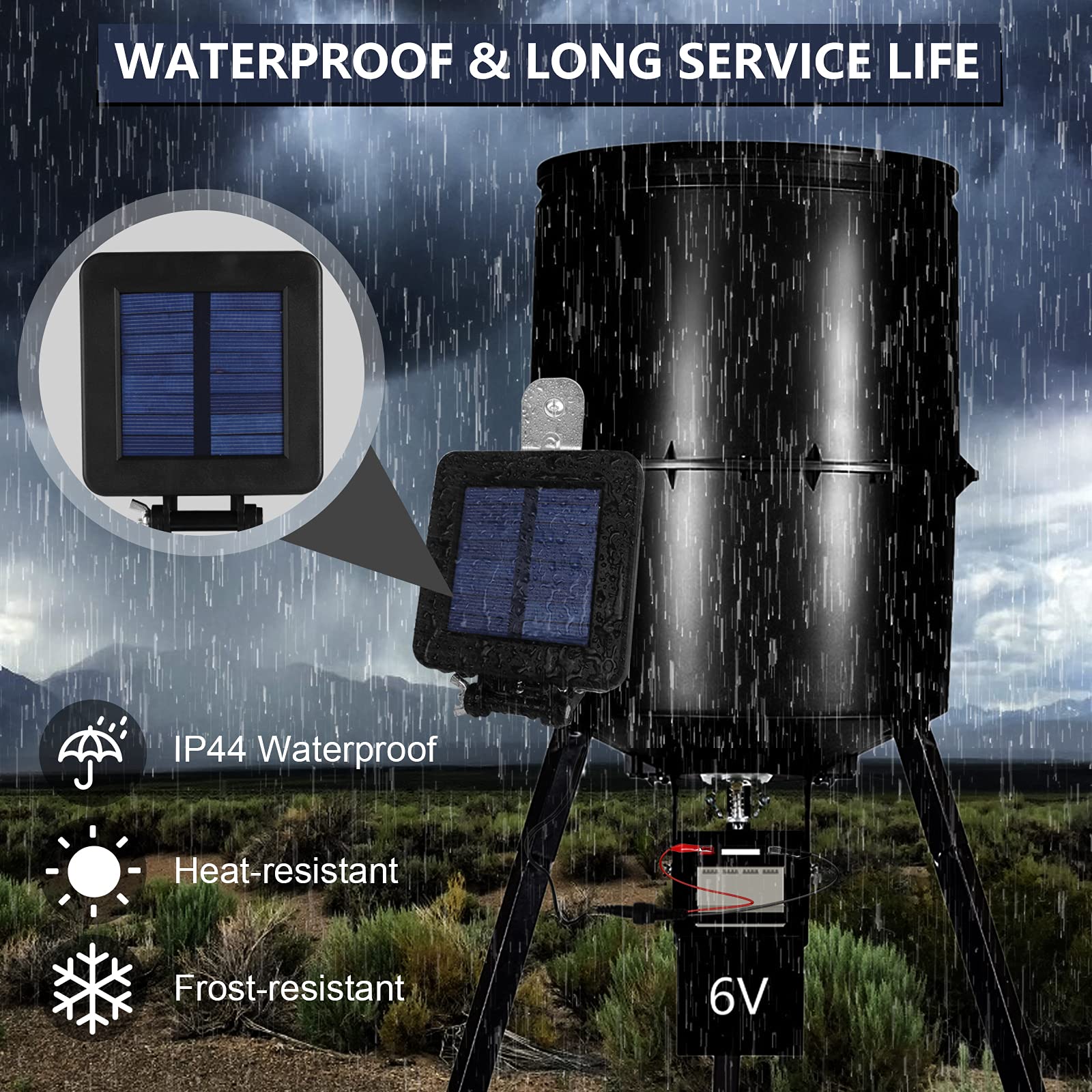 folwerpk 6-Volt Solar Panel for Deer Feeder with an Adjustable Mounting Bracket and Alligator Clips - Waterproof Solar Power Charger Compatible with 6V Game Feeder Timer and Rechargeable Batteries