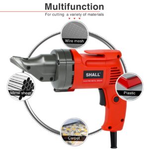 SHALL Electric Metal Cutting Shear, 4.0-Amp Corded Sheet Metal Cutter, Variable Speed with 360 Degree Swivel Head, Continuous Cutting, Clean Cut for 14GA Sheet Metal & 16GA Stainless Steel, 2500 SPM