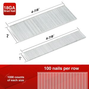 SHALL 3600 Counts 18 Gauge Narrow Crown Staples & Brad Nails, Heavy Duty Galvanized 1/4" Narrow Crown Staples (3/4" 1" 1-1/4" 1-1/2"), Brad Nails (1" 2"), for Pneumatic, Electric Stapler/Brad Nailer