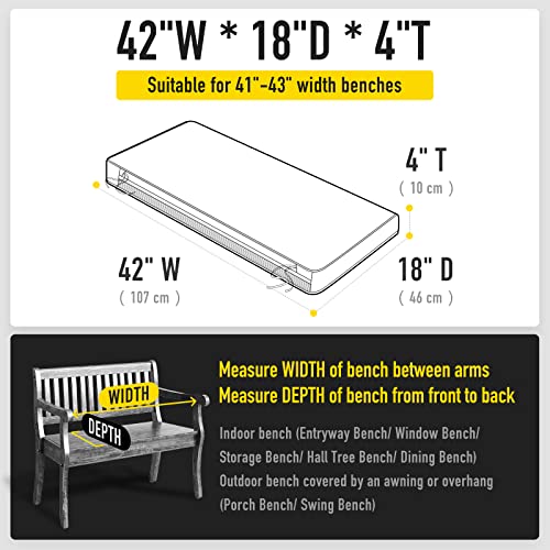 SUNROX DryFast Foam Outdoor Bench Cushion with DryMesh Drainage, All-Weather FadeShield Water Resistant Patio Furniture Cushions, Ultra Durable Low Maintenance Bench Seat Pads 42"x18" Heather Grey