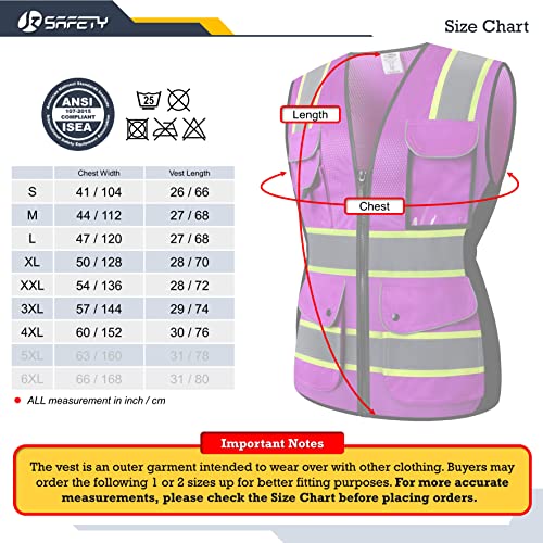 JKSafety 9 Pockets Women Hi-Vis Reflective Safety Vest | Mesh Neon Purple | Reflective Strips with Yellow Extended Trims | ANSI Compliant (168-Purple, L)