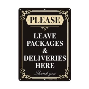 faittoo please leave packages and deliveries here sign, 14 x 10 inch reflective aluminum sign, uv protected and weatherproof, durable ink, easy to install and read, indoor/ outdoors use