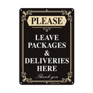 Faittoo Please Leave Packages and Deliveries Here Sign, 14 x 10 Inch Reflective Aluminum Sign, UV Protected and Weatherproof, Durable Ink, Easy to Install and Read, Indoor/ Outdoors Use