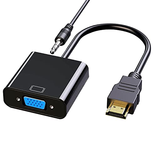 OUYFBO HDMI to VGA Adapter with Audio Gold-Plated HDMI Male to VGA Female Converter Compatible for Computer, Desktop, Laptop, PC, Monitor, Projector, HDTV, and More - Black
