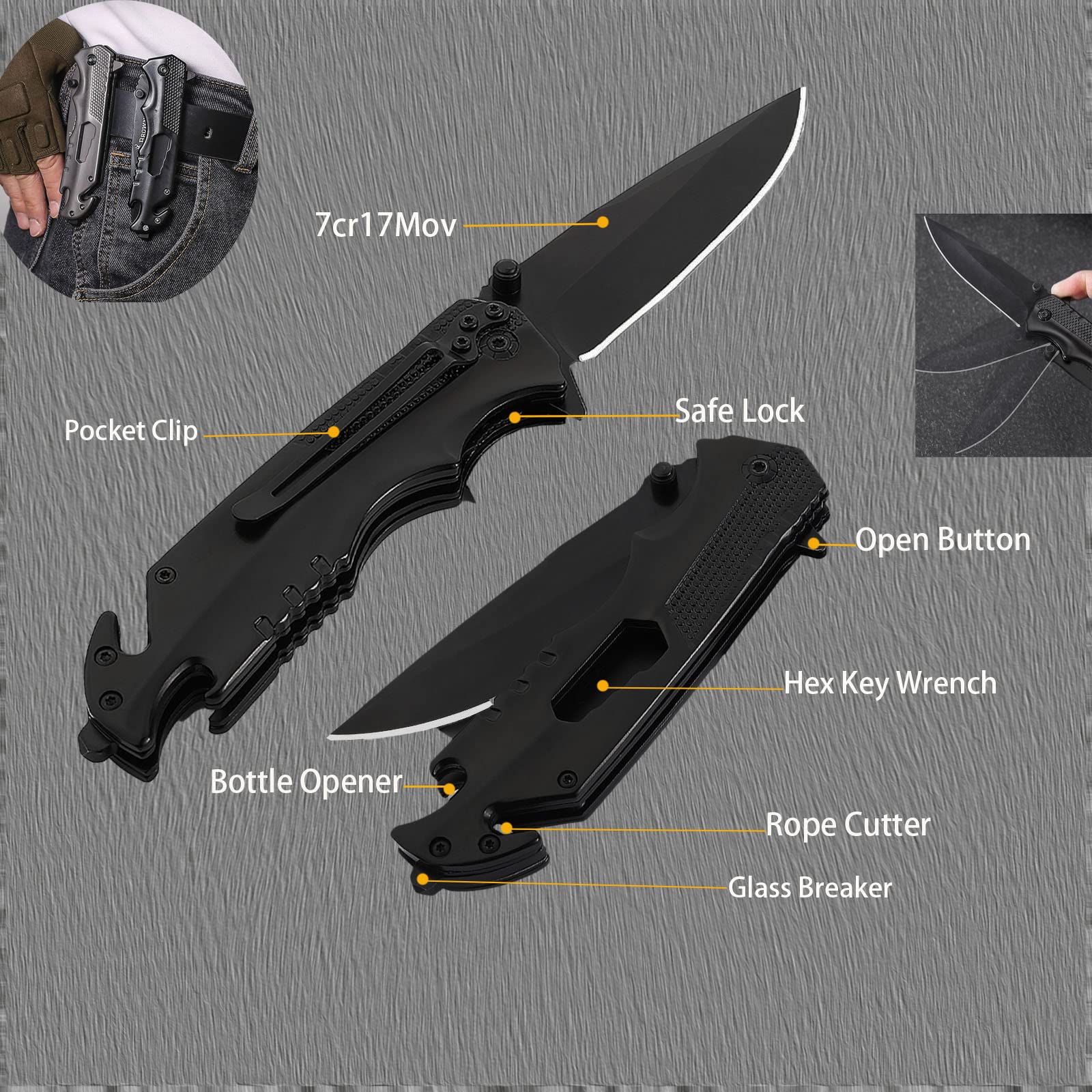 ANXYPGX Pocket Knife for Men,Folding Knife with Stainless Steel 7Cr13Mov 4'' Blade，Knife with Clip for Camping,Hunting,Survival and Outdoor Activities-Good for Mens Gift