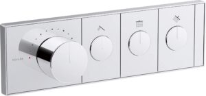 kohler 26347-9-cp anthem digital thermostatic valve control panel, three-outlet, recessed push buttons, polished chrome