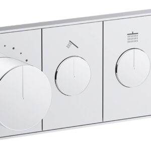 KOHLER 26347-9-CP Anthem Digital Thermostatic Valve Control Panel, Three-Outlet, Recessed Push Buttons, Polished Chrome